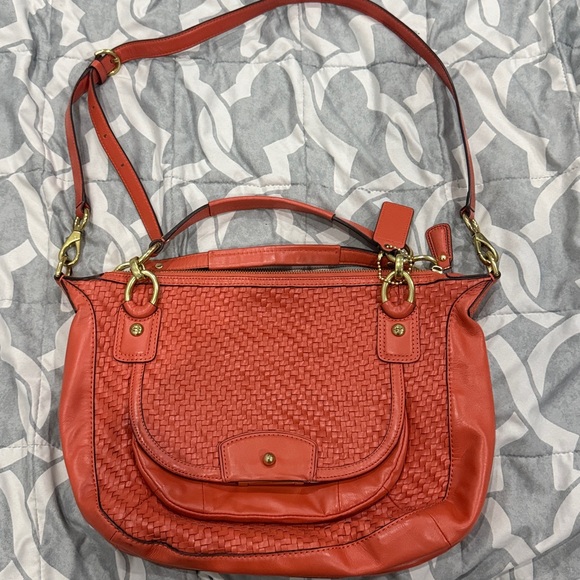 Authentic COach Stylish Orange Woven Leather Handbag - Picture 1 of 4